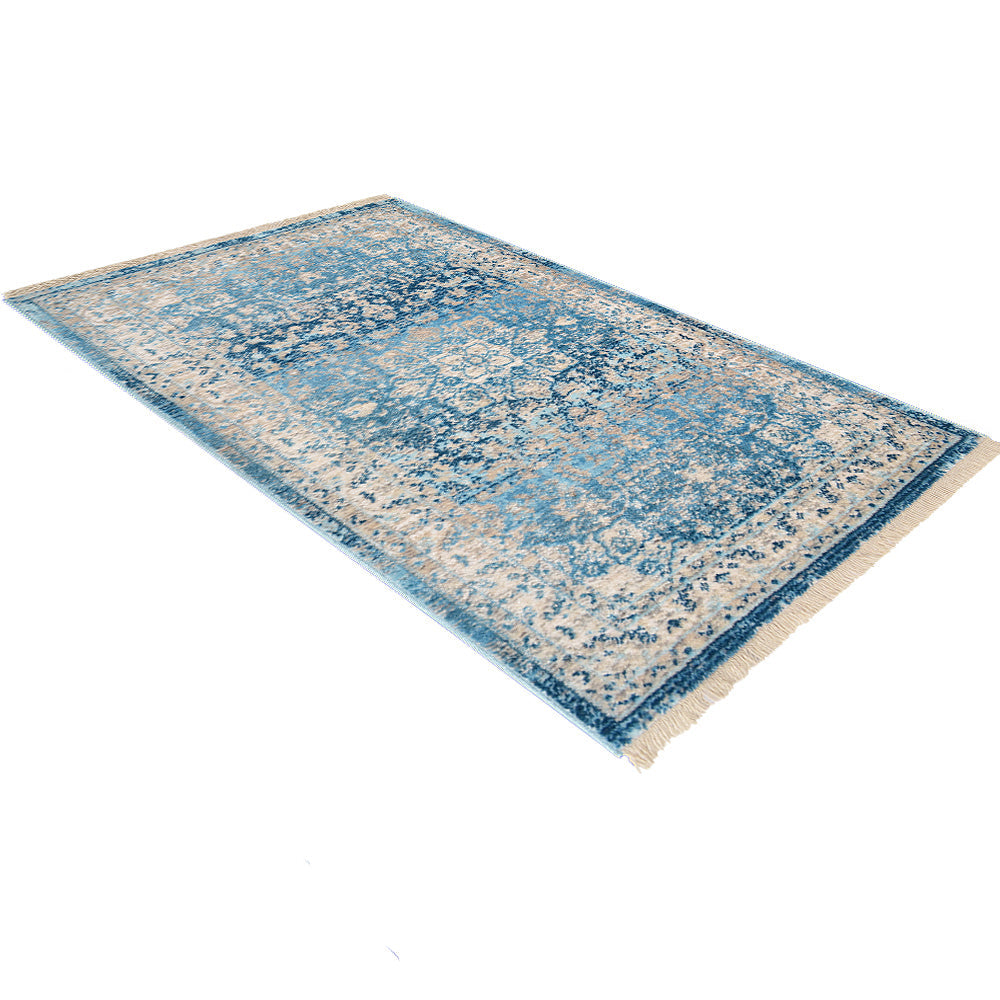 Machine Woven Crossweave Polyester Area Rug Oriental Blue M00082
