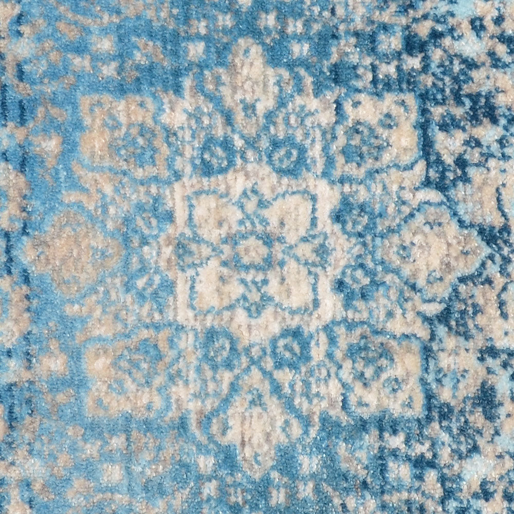 Machine Woven Crossweave Polyester Area Rug Oriental Blue M00082