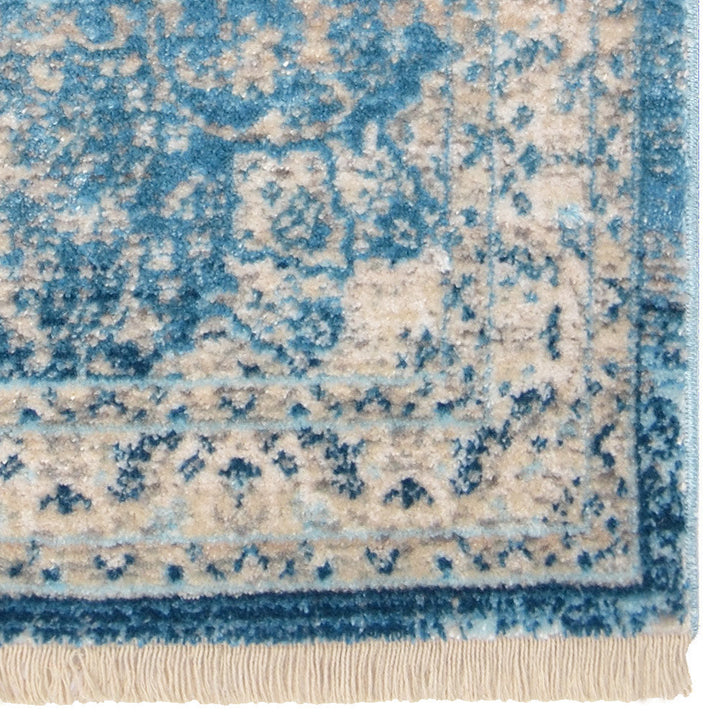 Machine Woven Crossweave Polyester Area Rug Oriental Blue M00082