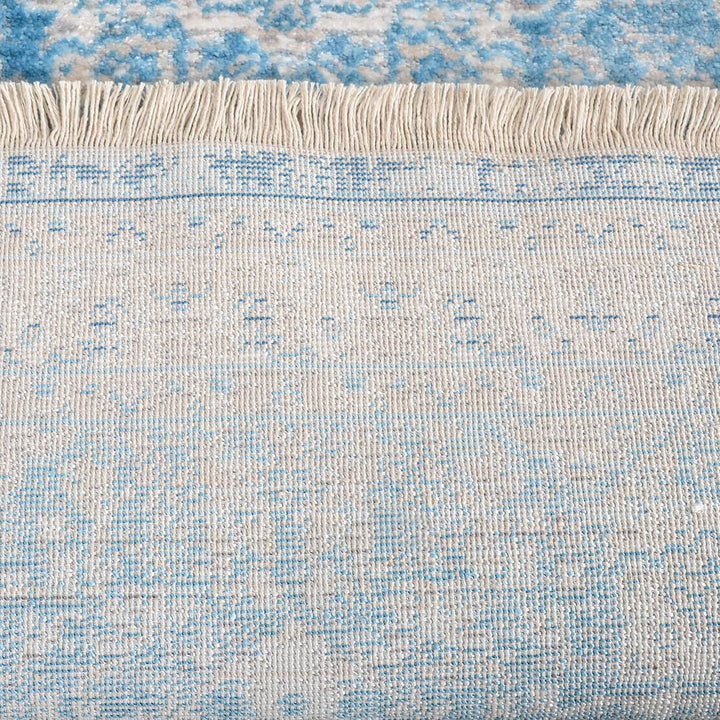 Machine Woven Crossweave Polyester Area Rug Oriental Blue M00082
