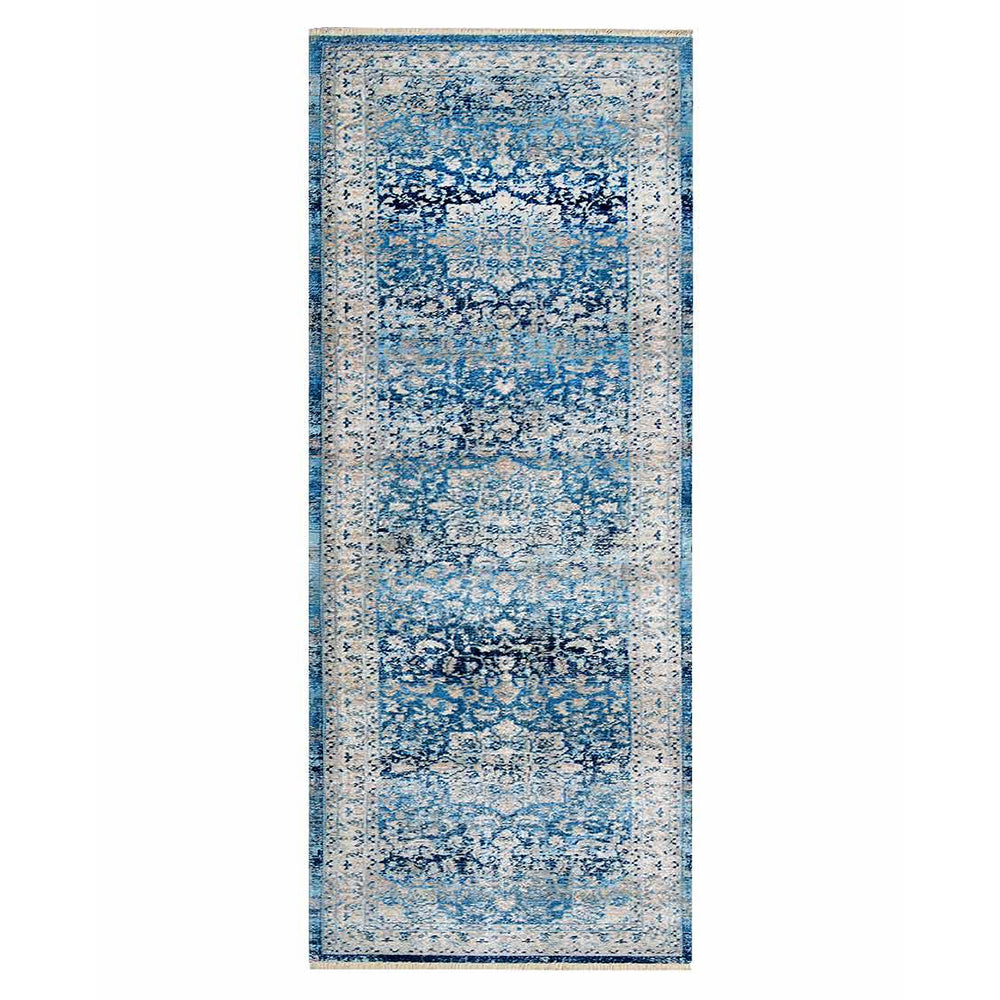Machine Woven Crossweave Polyester Area Rug Oriental Blue M00082