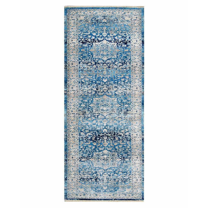 Machine Woven Crossweave Polyester Area Rug Oriental Blue M00082