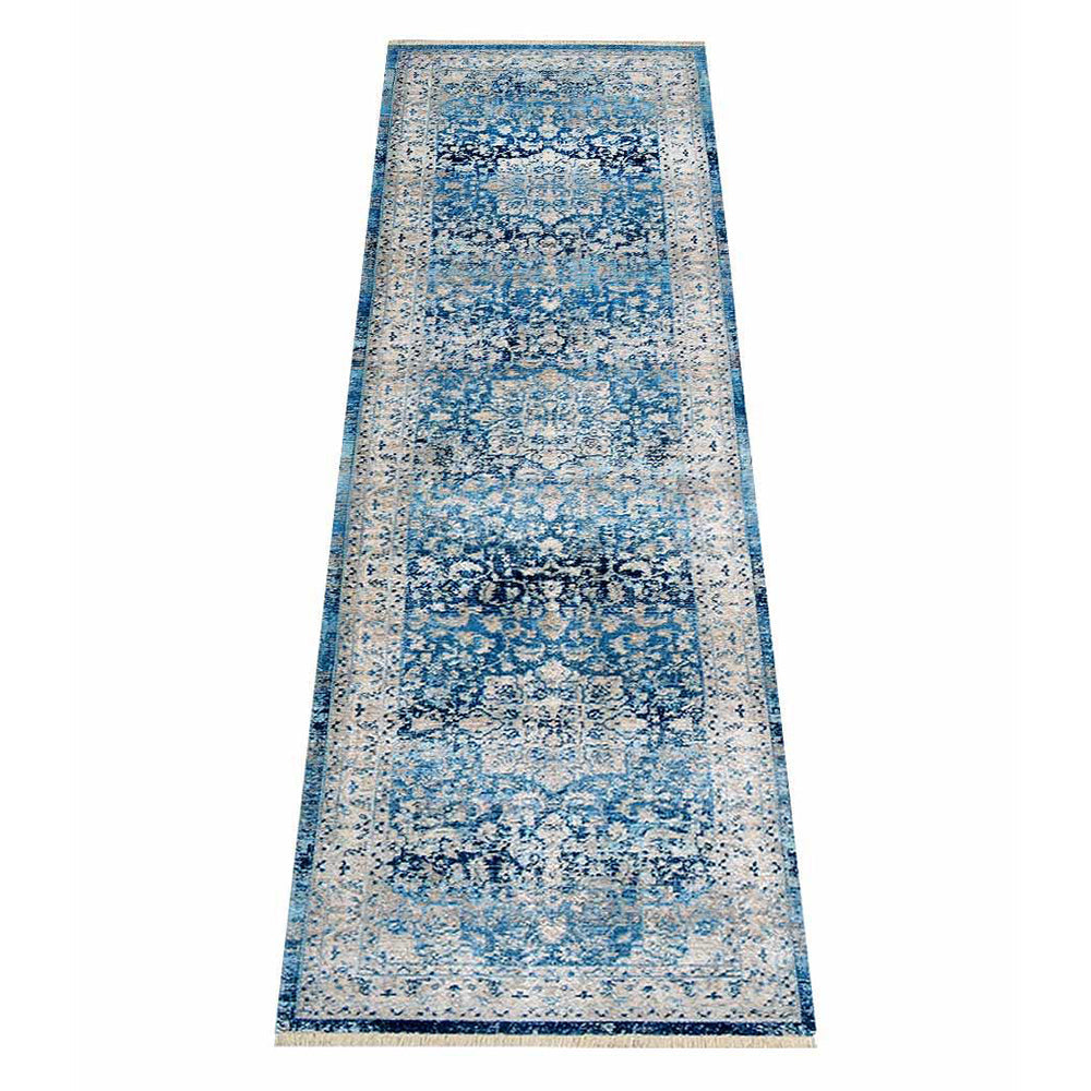 Machine Woven Crossweave Polyester Area Rug Oriental Blue M00082