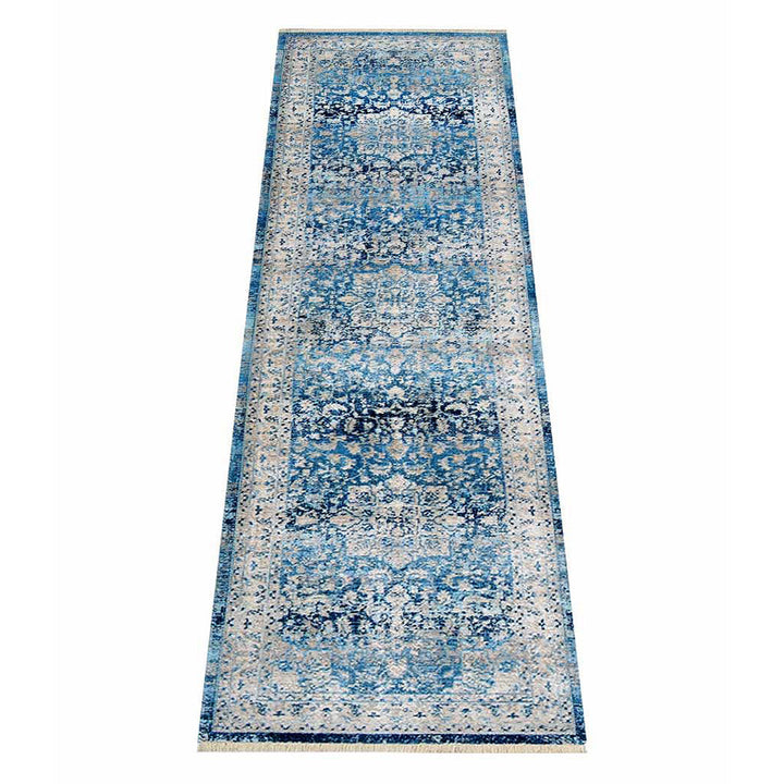 Machine Woven Crossweave Polyester Area Rug Oriental Blue M00082