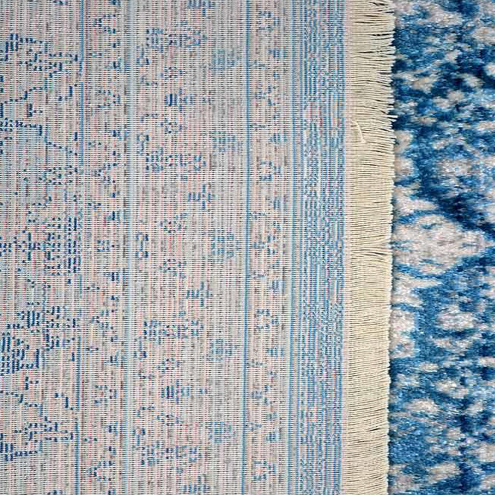 Machine Woven Crossweave Polyester Area Rug Oriental Blue M00082