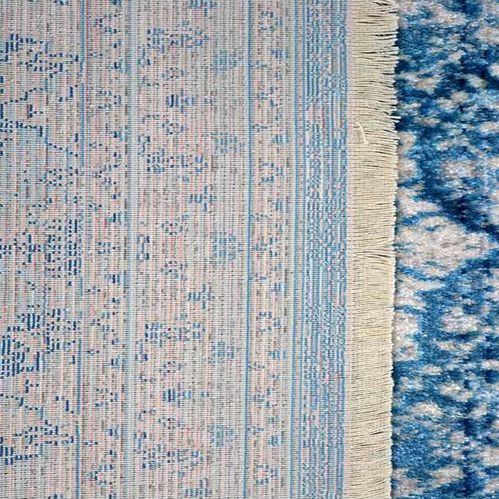 Machine Woven Crossweave Polyester Area Rug Oriental Blue M00082