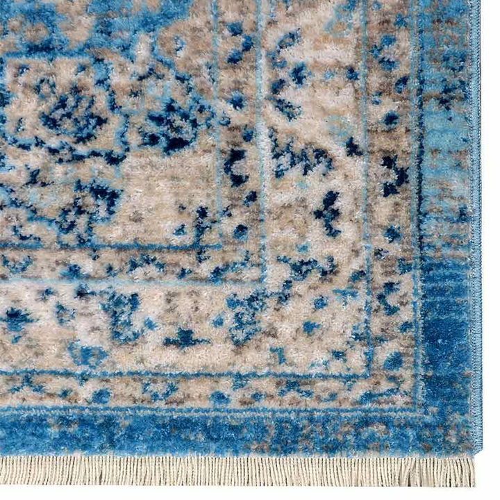 Machine Woven Crossweave Polyester Area Rug Oriental Blue M00082