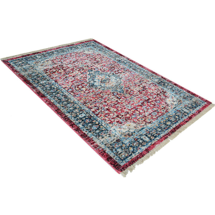 Machine Woven Crossweave Polyester Area Rug Oriental Red M00083