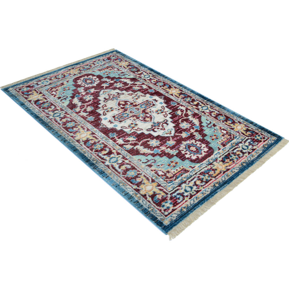 Machine Woven Crossweave Polyester Area Rug Oriental Red M00084