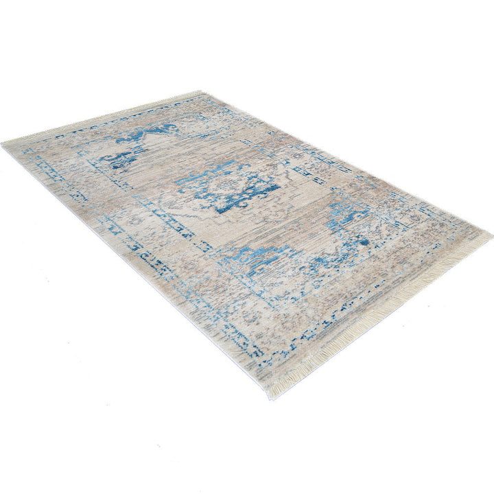 Machine Woven Crossweave Polyester Area Rug Oriental Ivory Blue M00085