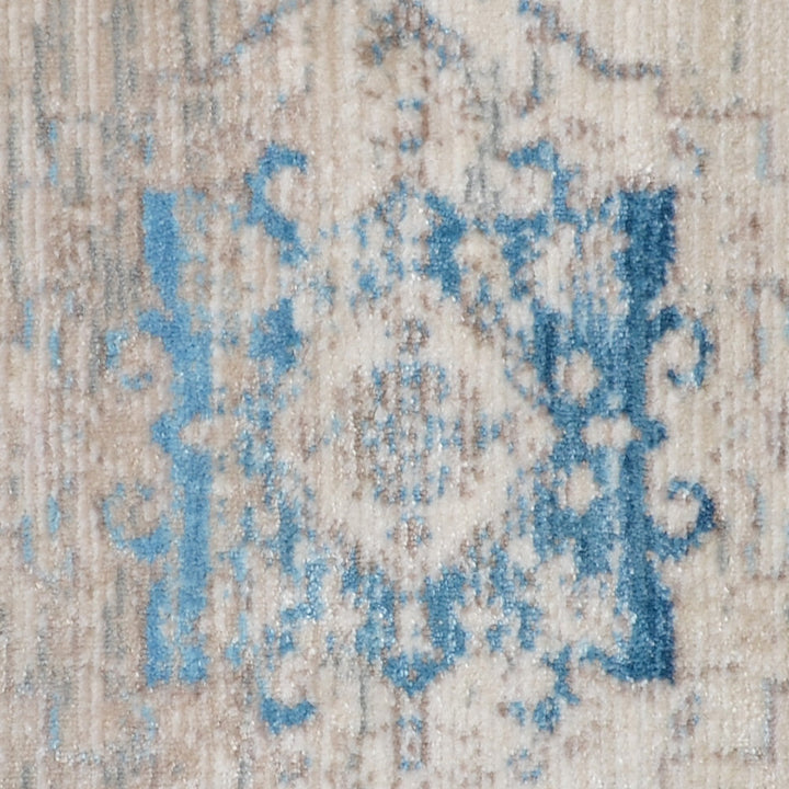 Machine Woven Crossweave Polyester Area Rug Oriental Ivory Blue M00085