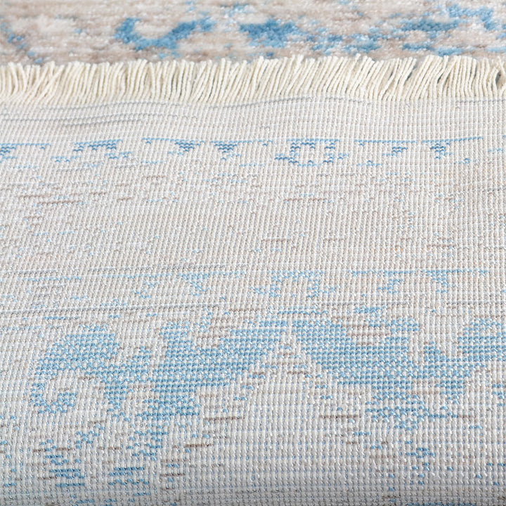 Machine Woven Crossweave Polyester Area Rug Oriental Ivory Blue M00085