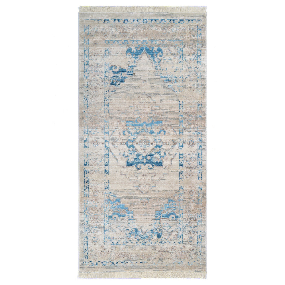 Machine Woven Crossweave Polyester Area Rug Oriental Ivory Blue M00085