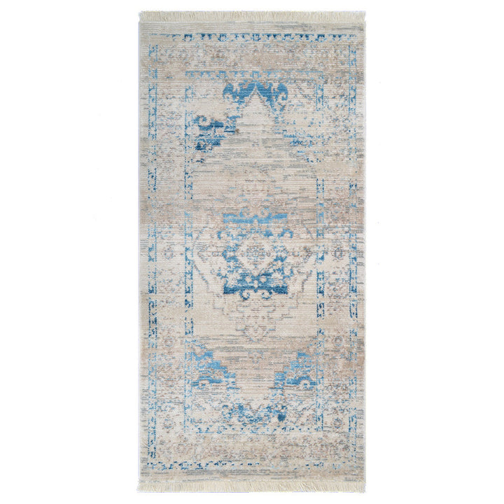 Machine Woven Crossweave Polyester Area Rug Oriental Ivory Blue M00085