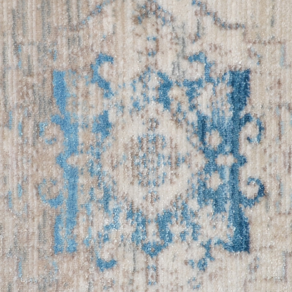 Machine Woven Crossweave Polyester Area Rug Oriental Ivory Blue M00085