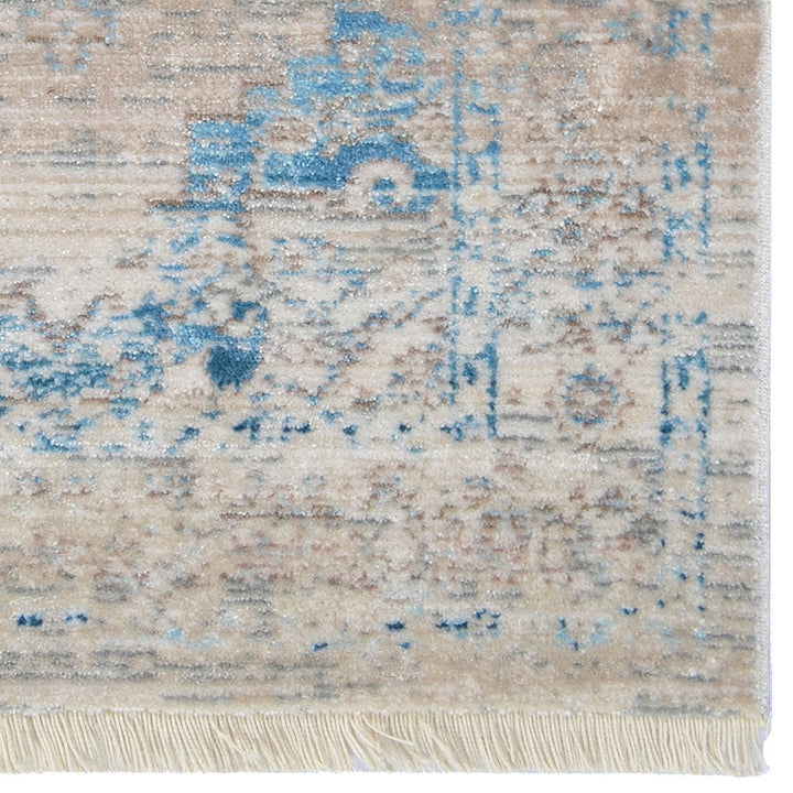 Machine Woven Crossweave Polyester Area Rug Oriental Ivory Blue M00085