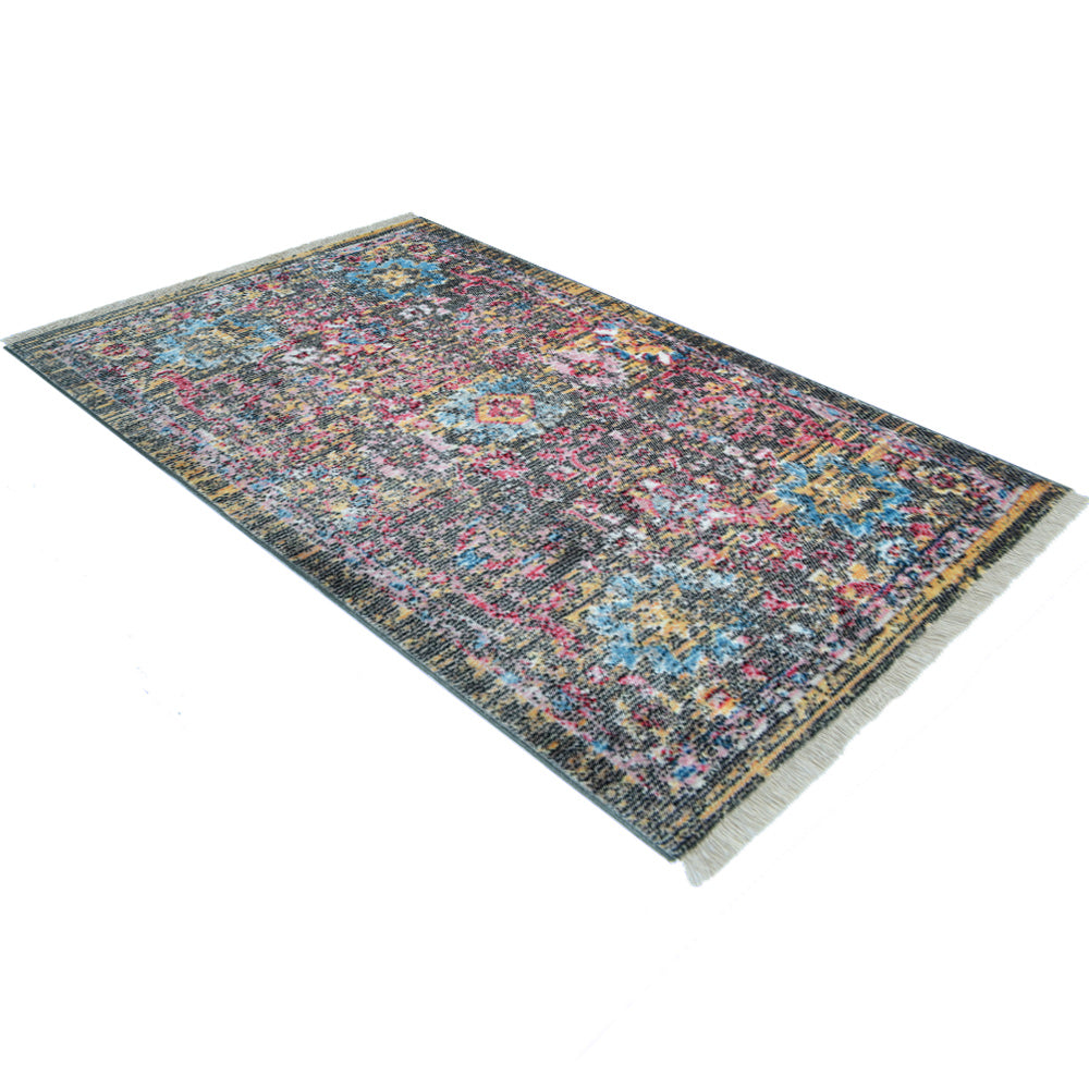Machine Woven Crossweave Polyester Area Rug Oriental Multicolor M00086