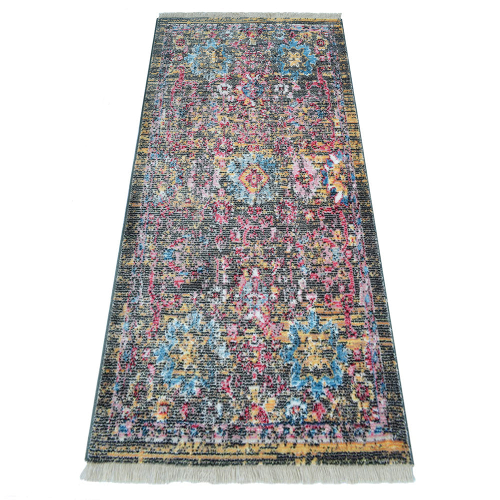 Machine Woven Crossweave Polyester Area Rug Oriental Multicolor M00086