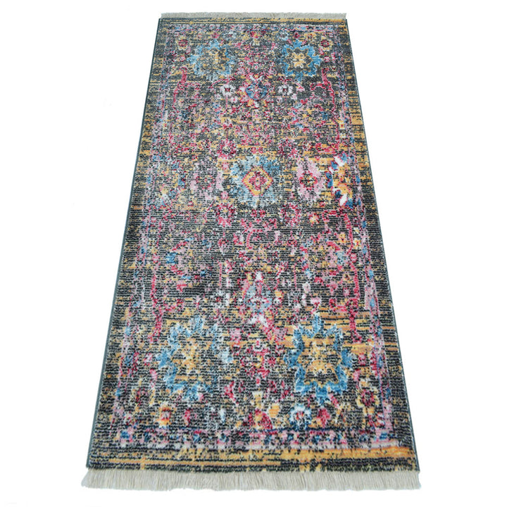 Machine Woven Crossweave Polyester Area Rug Oriental Multicolor M00086