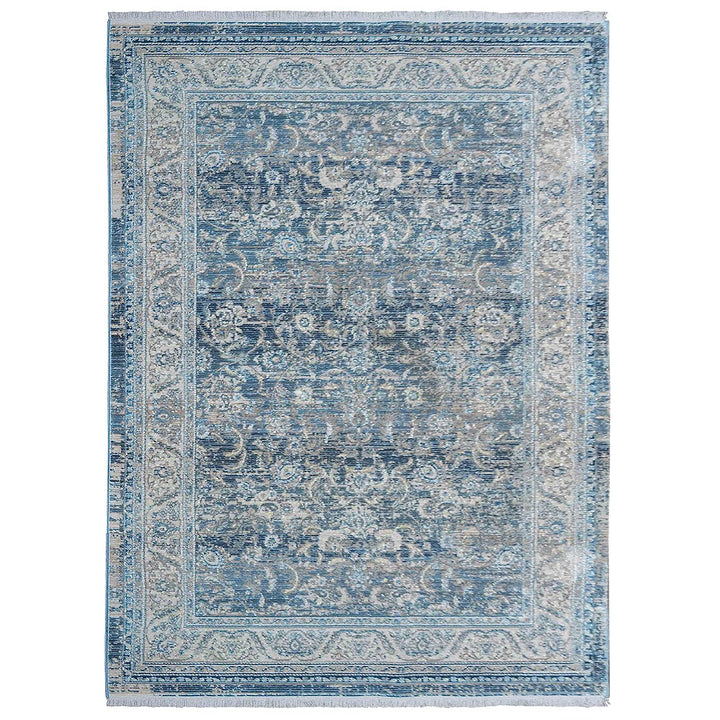 Machine Woven Crossweave Polyester Area Rug Oriental Gray Blue M00087