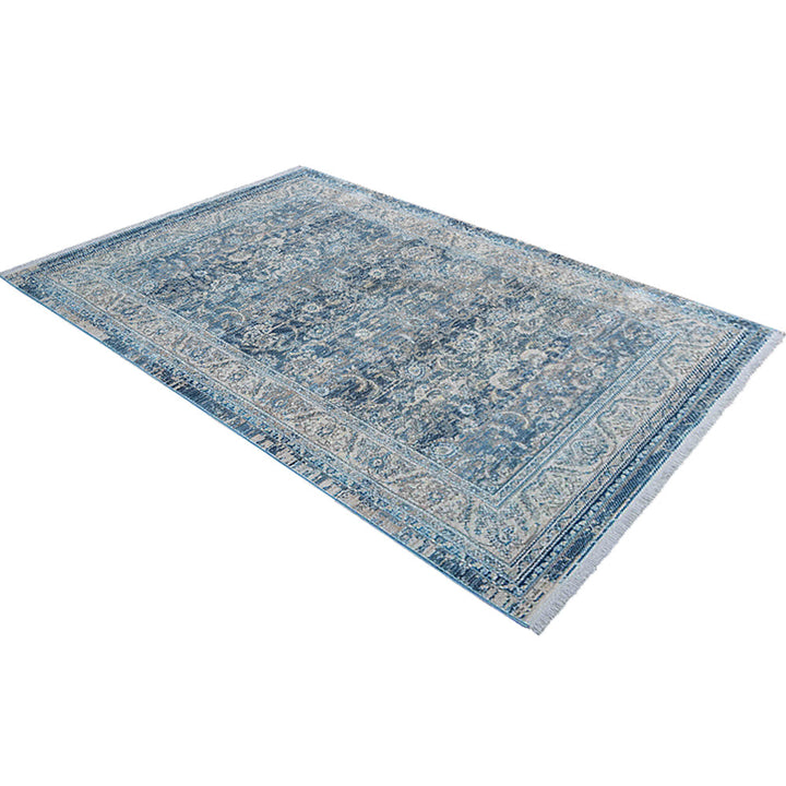 Machine Woven Crossweave Polyester Area Rug Oriental Gray Blue M00087