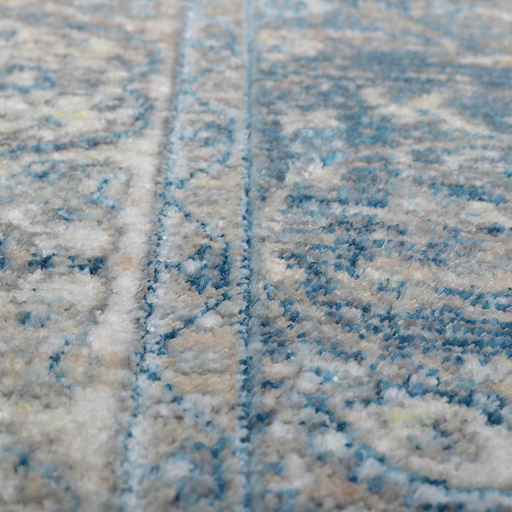 Machine Woven Crossweave Polyester Area Rug Oriental Gray Blue M00087