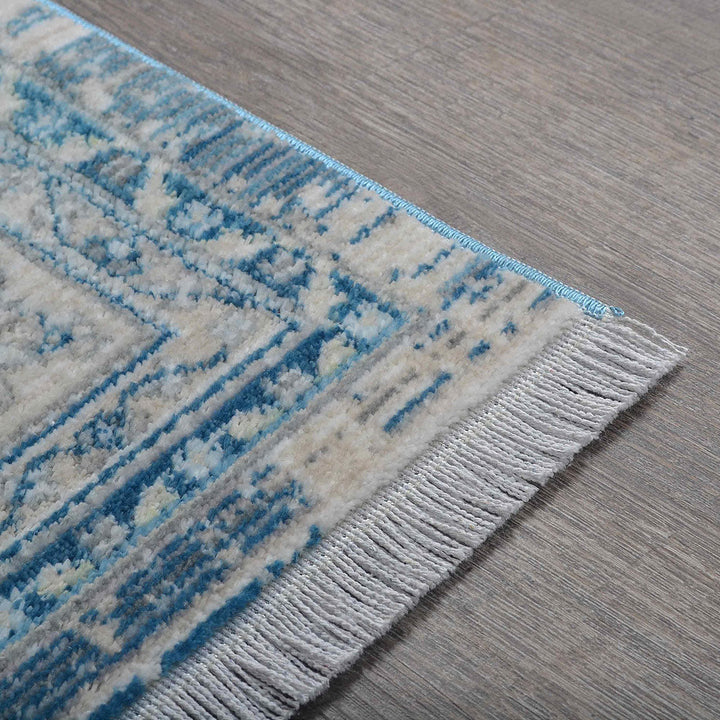 Machine Woven Crossweave Polyester Area Rug Oriental Gray Blue M00087