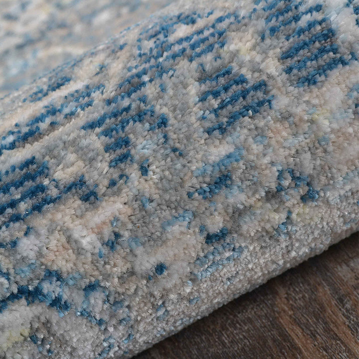 Machine Woven Crossweave Polyester Area Rug Oriental Gray Blue M00087