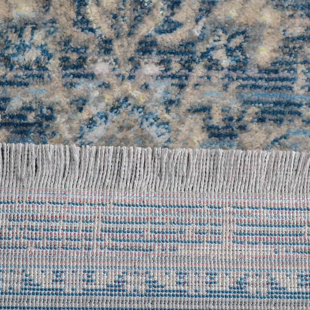 Machine Woven Crossweave Polyester Area Rug Oriental Gray Blue M00087