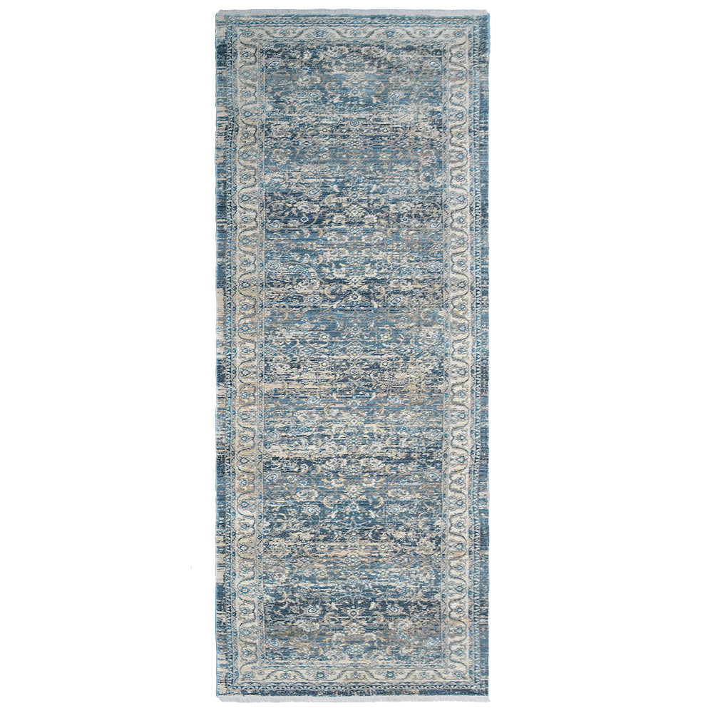 Machine Woven Crossweave Polyester Area Rug Oriental Gray Blue M00087