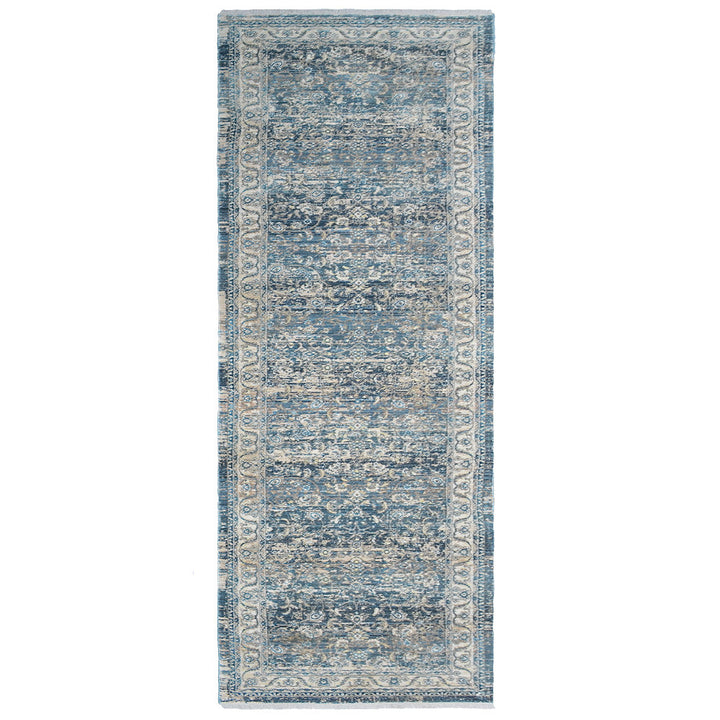 Machine Woven Crossweave Polyester Area Rug Oriental Gray Blue M00087