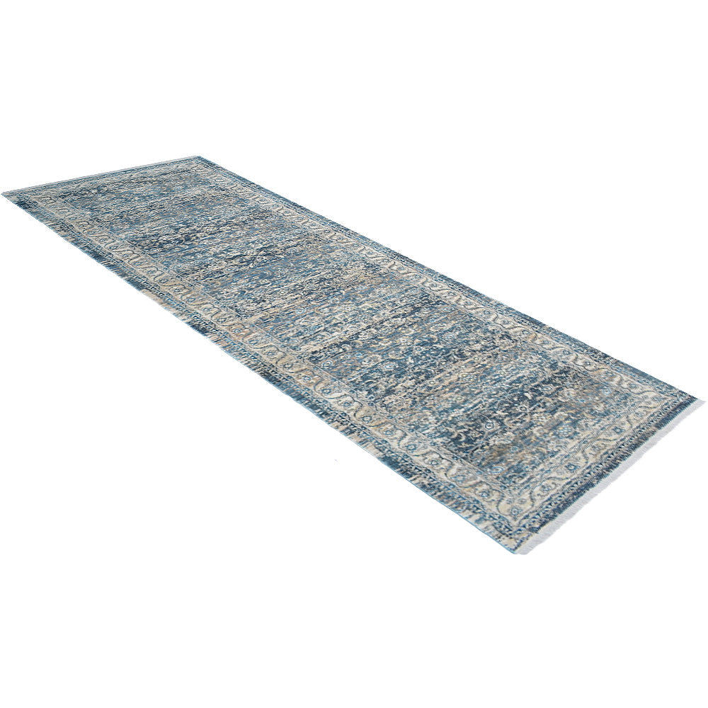 Machine Woven Crossweave Polyester Area Rug Oriental Gray Blue M00087
