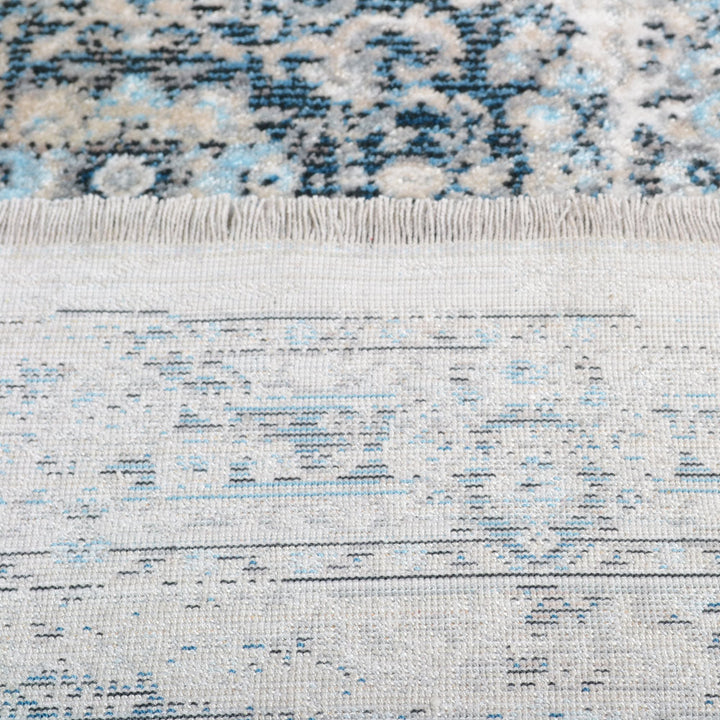 Machine Woven Crossweave Polyester Area Rug Oriental Gray Blue M00087