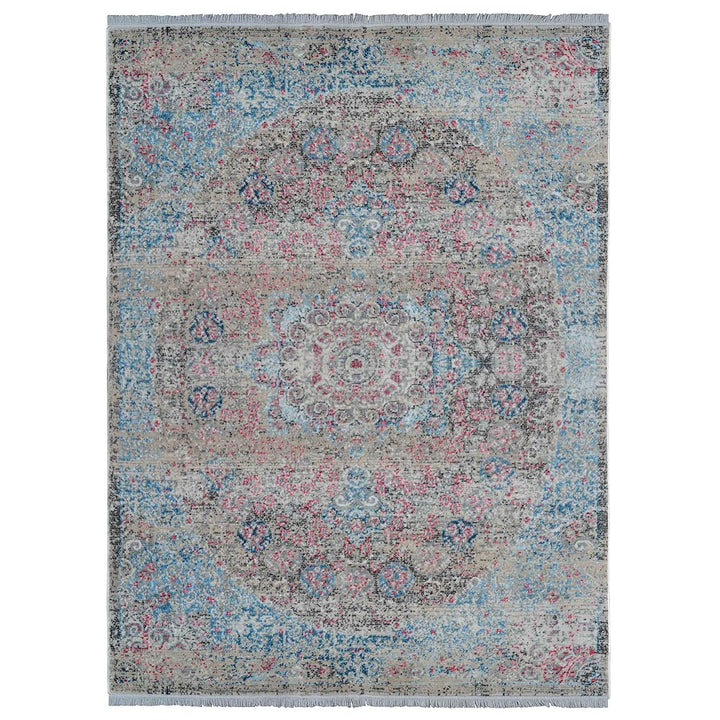 Machine Woven Crossweave Polyester Area Rug Oriental Beige Blue M00089