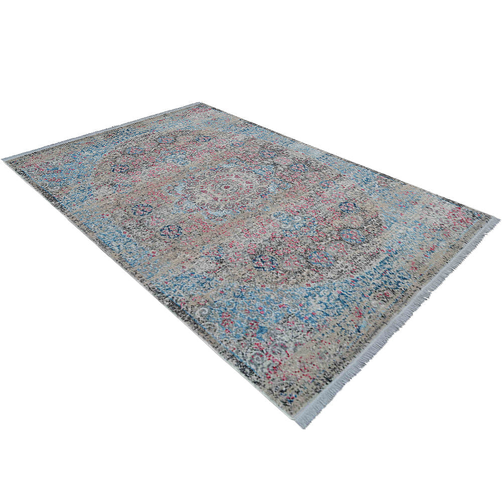 Machine Woven Crossweave Polyester Area Rug Oriental Beige Blue M00089