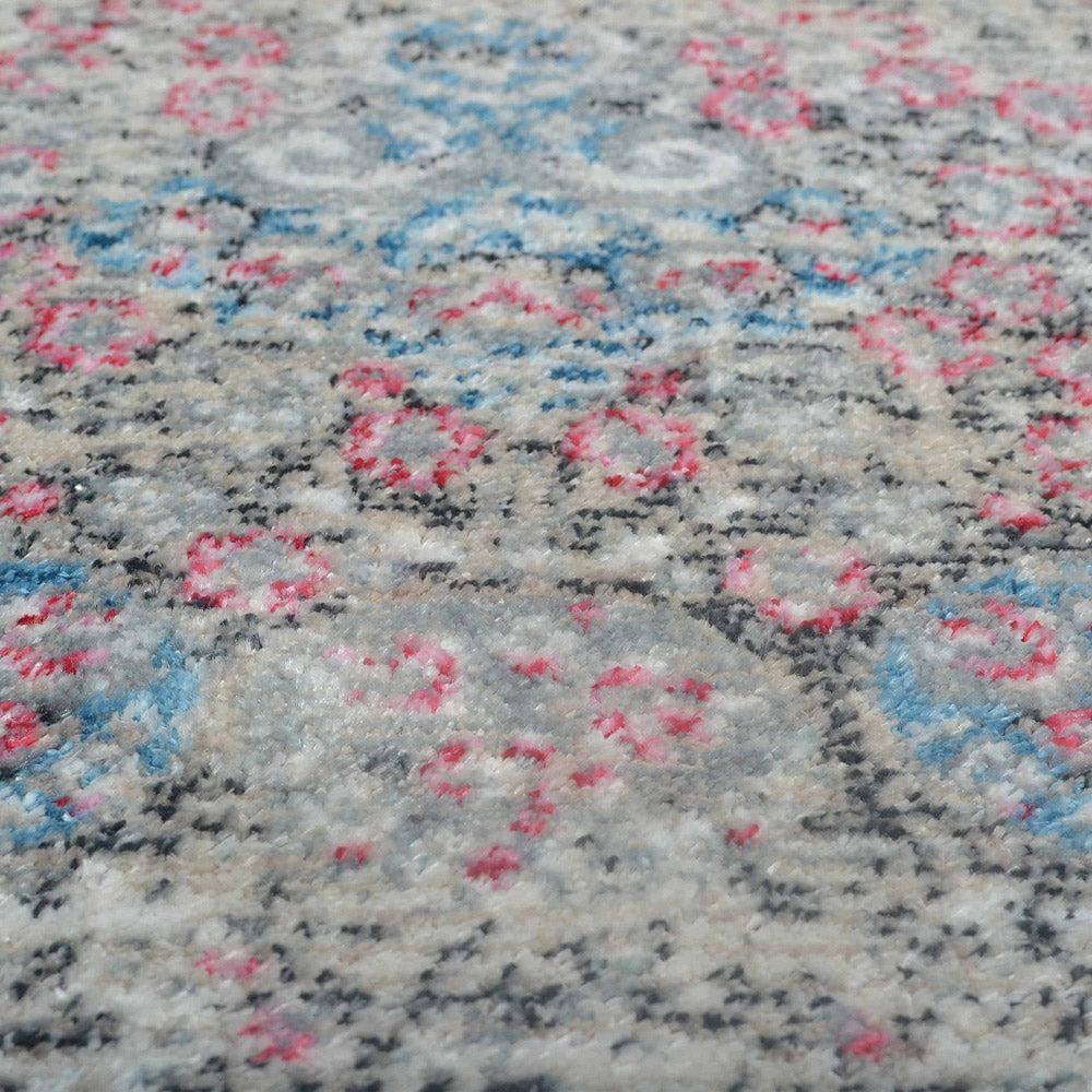 Machine Woven Crossweave Polyester Area Rug Oriental Beige Blue M00089