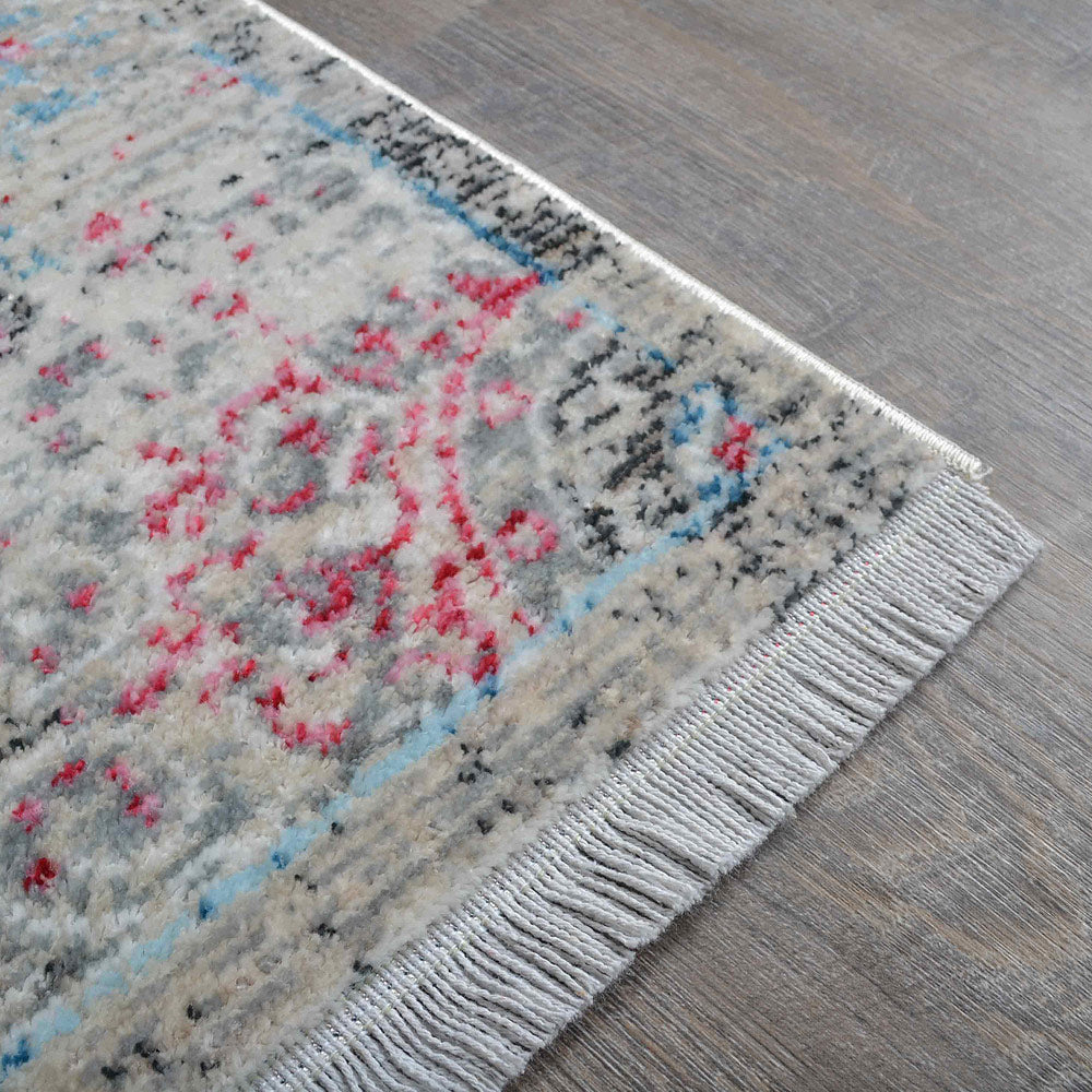 Machine Woven Crossweave Polyester Area Rug Oriental Beige Blue M00089