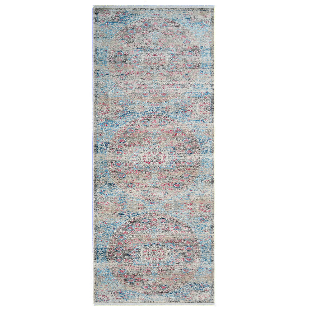 Machine Woven Crossweave Polyester Area Rug Oriental Beige Blue M00089