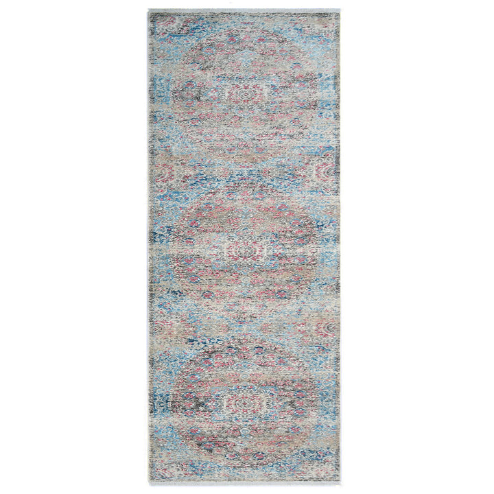 Machine Woven Crossweave Polyester Area Rug Oriental Beige Blue M00089