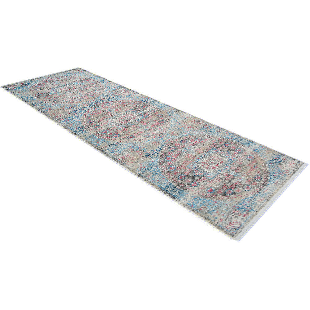 Machine Woven Crossweave Polyester Area Rug Oriental Beige Blue M00089