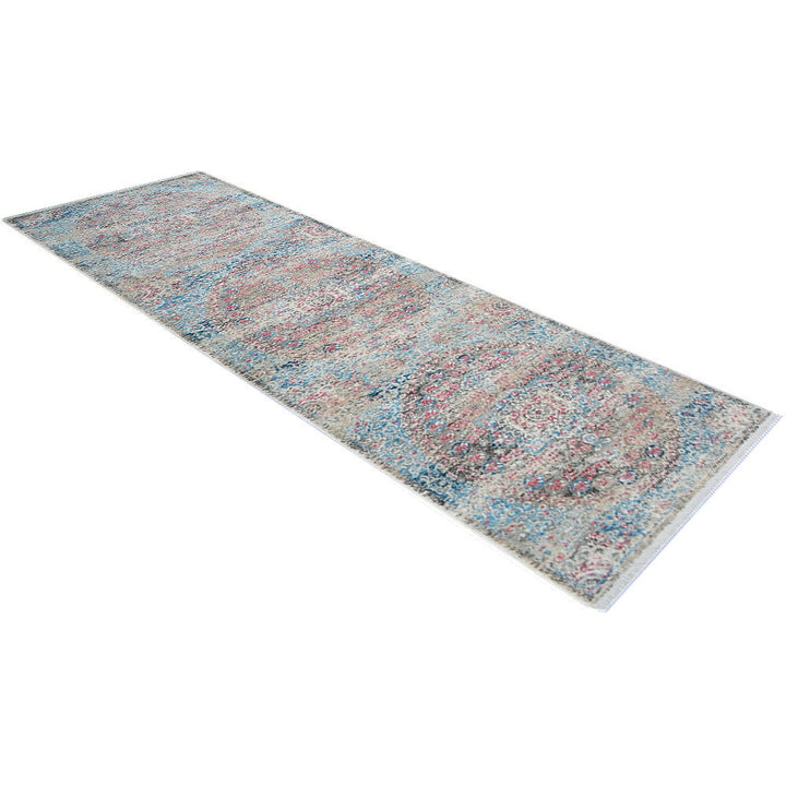Machine Woven Crossweave Polyester Area Rug Oriental Beige Blue M00089