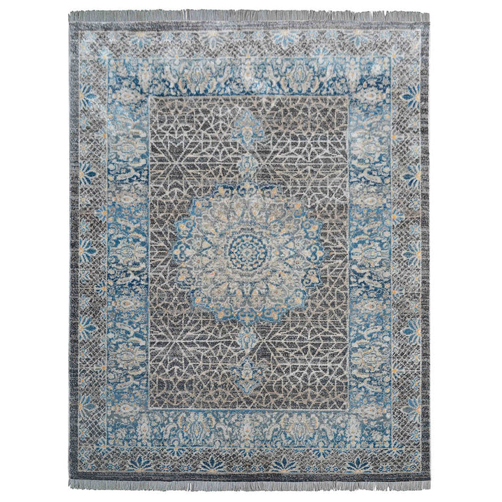 Machine Woven Crossweave Polyester Area Rug Oriental Black Gray M00090
