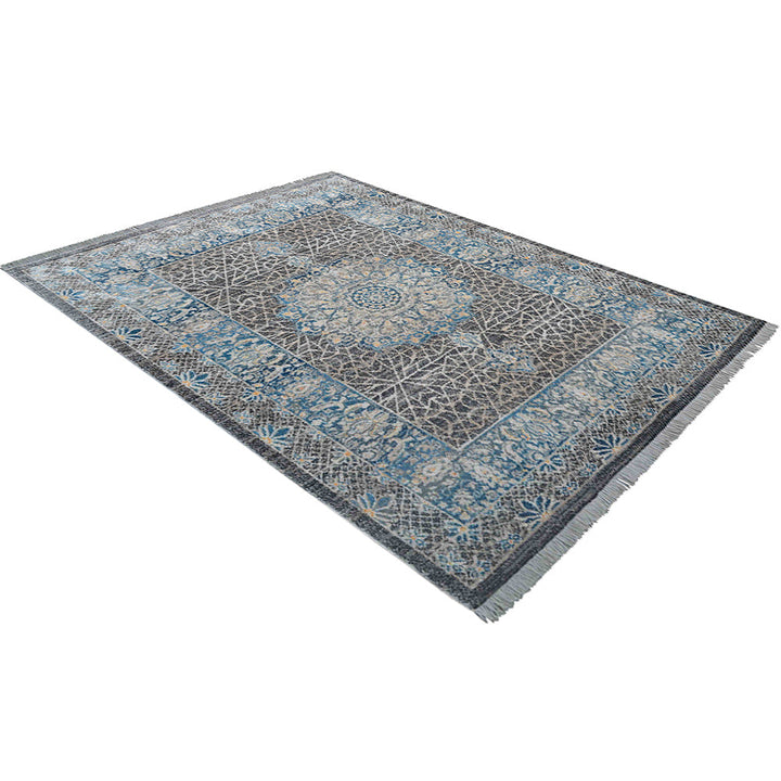 Machine Woven Crossweave Polyester Area Rug Oriental Black Gray M00090