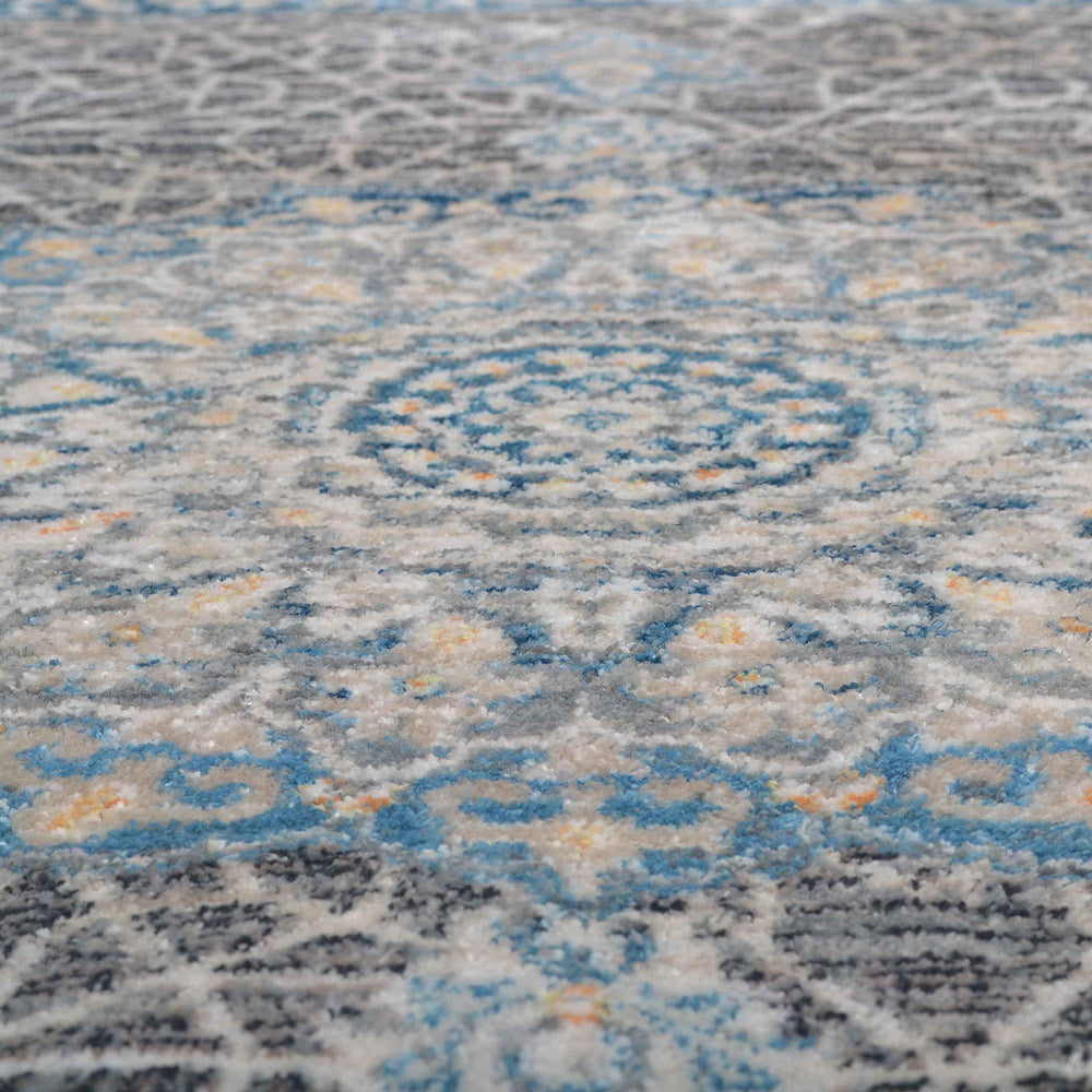 Machine Woven Crossweave Polyester Area Rug Oriental Black Gray M00090