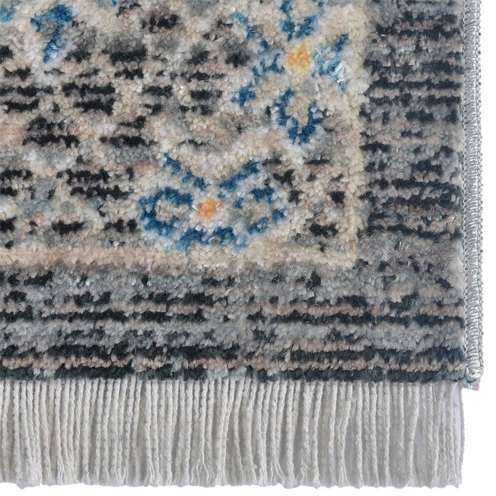 Machine Woven Crossweave Polyester Area Rug Oriental Black Gray M00090