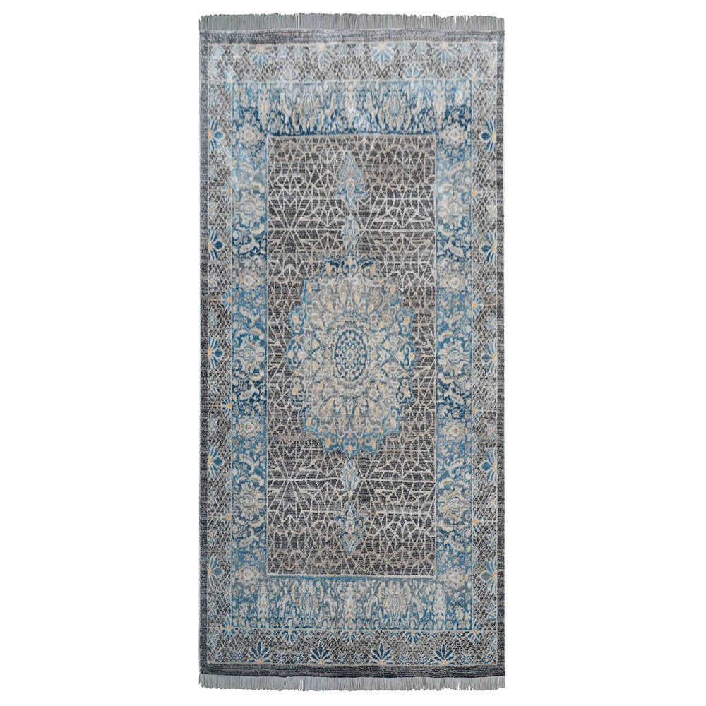 Machine Woven Crossweave Polyester Area Rug Oriental Black Gray M00090