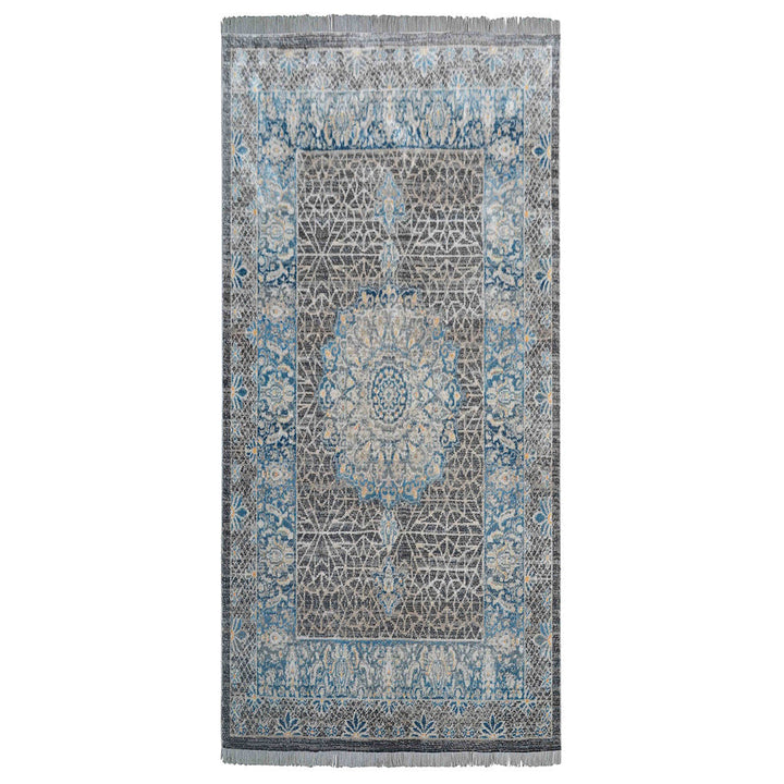 Machine Woven Crossweave Polyester Area Rug Oriental Black Gray M00090