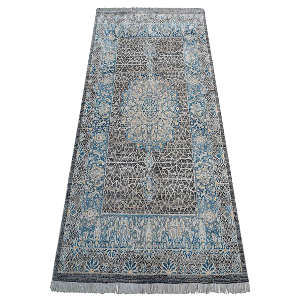 Machine Woven Crossweave Polyester Area Rug Oriental Black Gray M00090