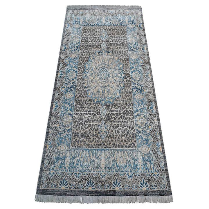 Machine Woven Crossweave Polyester Area Rug Oriental Black Gray M00090