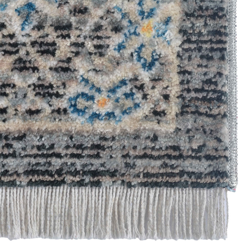 Machine Woven Crossweave Polyester Area Rug Oriental Black Gray M00090